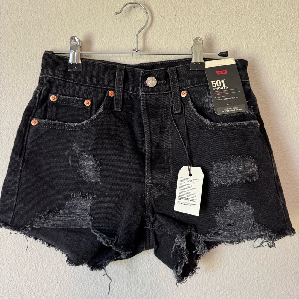 Levi's Black Jean Shorts High-Waisted Distressed